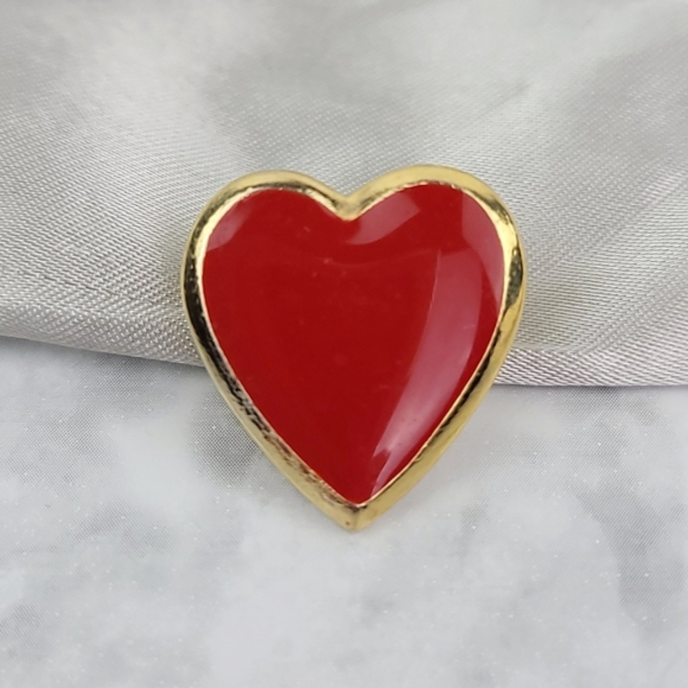 Vintage Gold and Red Heart Brooch Pin Jewelry Women Accessories Small Love Chic